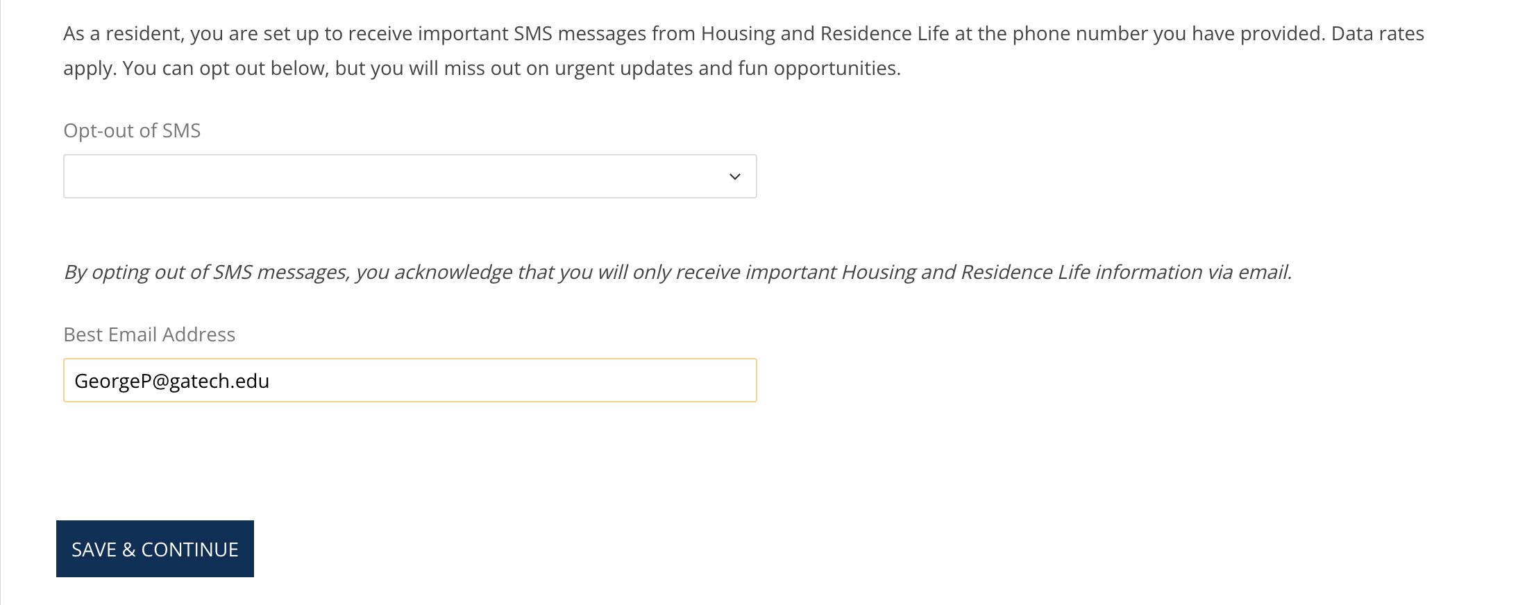 First-Year Housing Application Step 4 – Georgia Tech