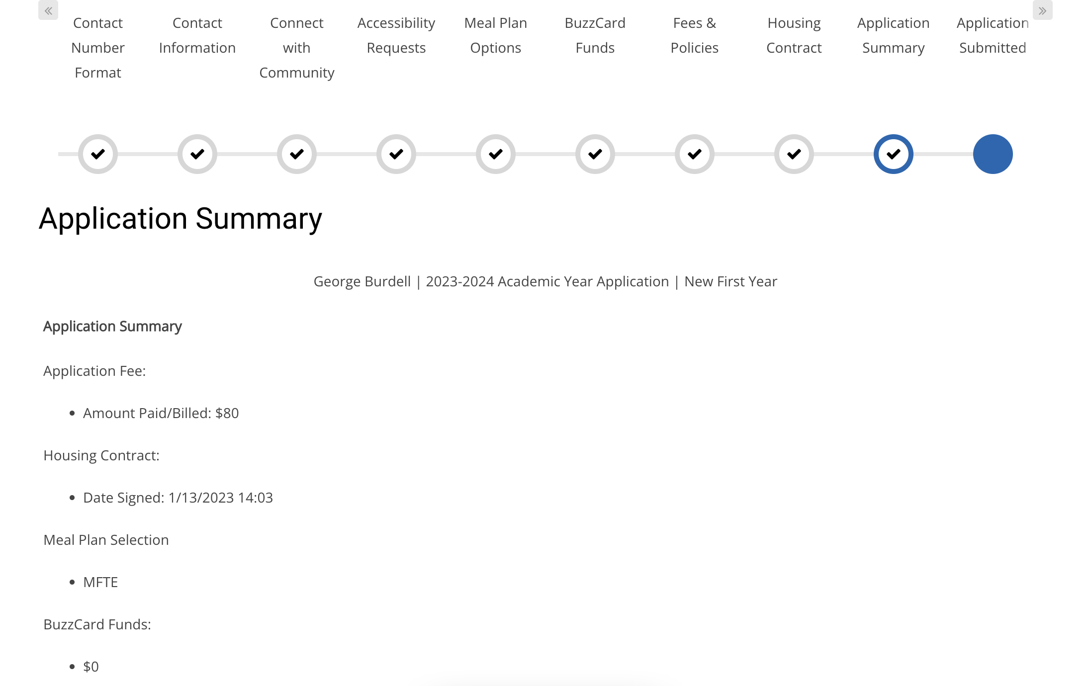 FirstYear Housing Application Step 11 Tech